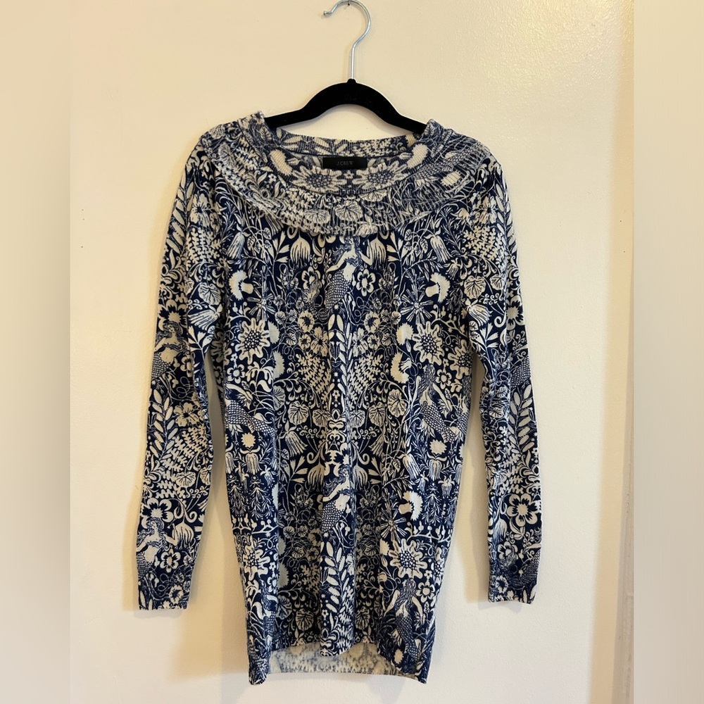 Xxs jcrew sweater with mermaid and botanical pattern